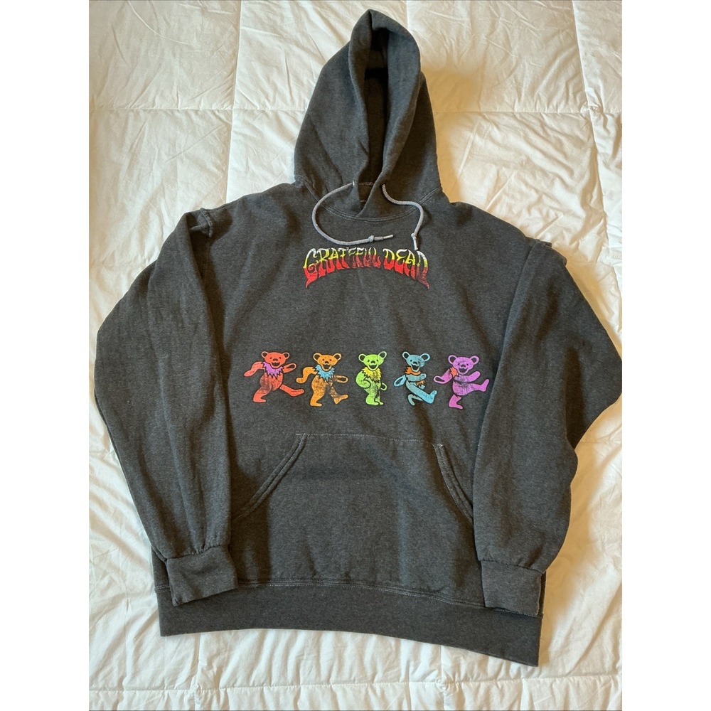 Grateful Dead Dancing Bears Gray Hoodie Sweatshirt Men's Medium 100% Cotton